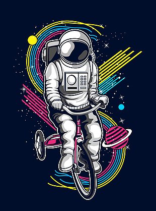 創意太空人騎車插畫