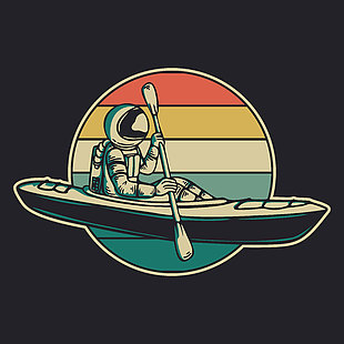 簡約太空人劃船插畫