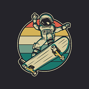 太空人滑滑板插畫