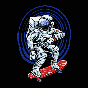 簡約滑板太空人插畫
