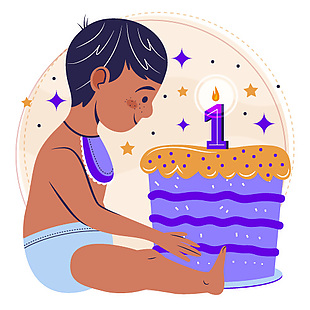 周歲生日趣味插畫設計素材