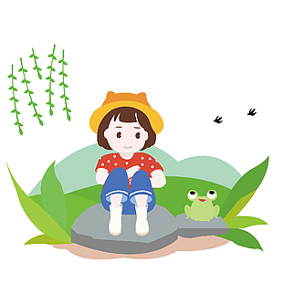 卡通女孩春日簡(jiǎn)約設(shè)計(jì)素材
