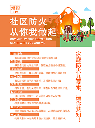 简约卡通社区防火从你我做起知识宣传展板