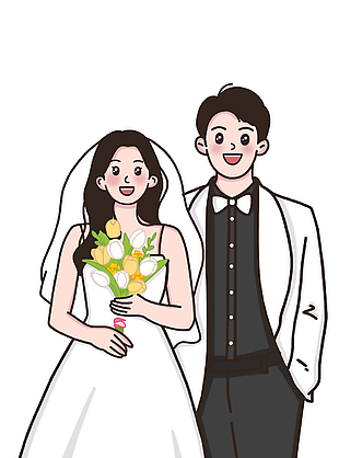 簡約風新郎新娘結婚白婚紗插畫素材