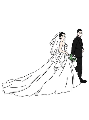 大氣簡約手繪新郎新娘婚禮插畫素材