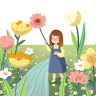 卡通趣味花朵人物插畫設計