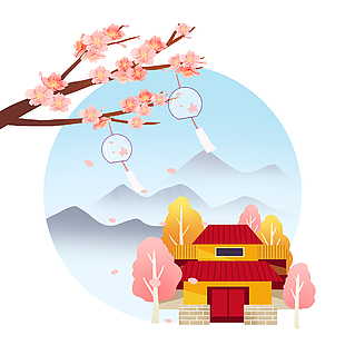 手繪卡通插畫桃花設計元素