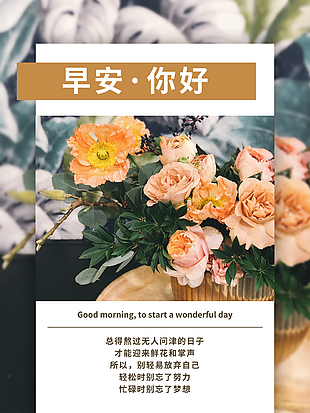 唯美簡約早安你好正能量語錄海報