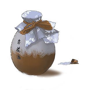 杏花酒簡約插畫設計元素