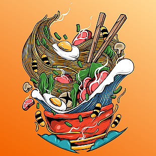 日式定食拉面插画