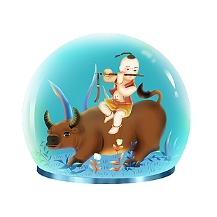 清明節(jié)氣牧牛簡(jiǎn)約創(chuàng)意元素