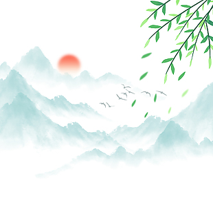 清新春日山水插畫設計模板