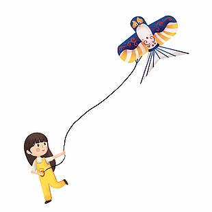 卡通女孩放風箏簡約設計素材
