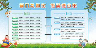 學八禮八儀做美德少年卡通宣傳欄素材