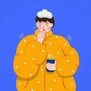 咳嗽降溫生病插畫