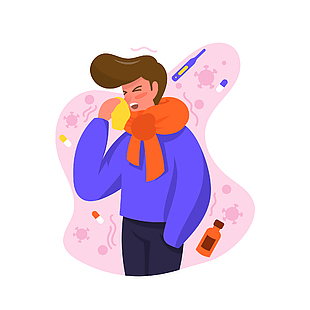 發燒打噴嚏插畫