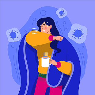 生病感冒卡通插畫