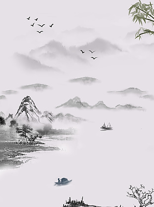 水墨古風傳統山水背景素材下載