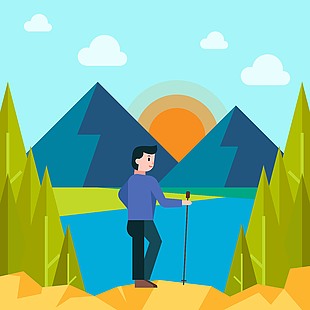 登山旅行人物插圖素材