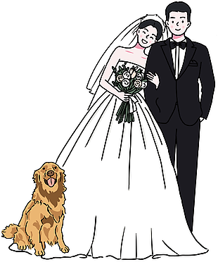 卡通手绘新郎新娘宠物狗婚礼立牌素材