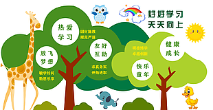 清新卡通好好學(xué)習(xí)天天向上班級(jí)文化墻