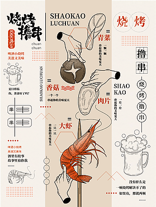 時尚簡約手繪線條風(fēng)燒烤擼串美食宣傳單