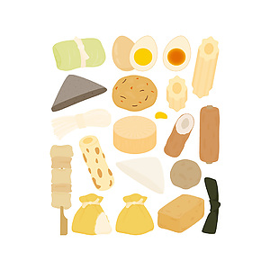 各色關東煮食材插畫
