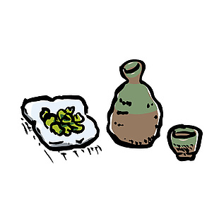 日式清酒小食插畫