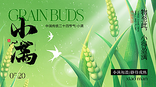 小滿時節麥穗待成熟文藝綠色展板