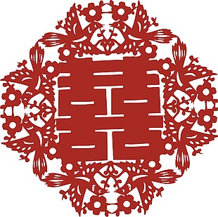 红双喜剪纸窗花艺术图案