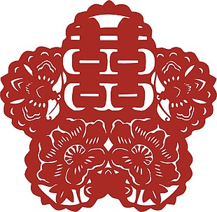 中式婚礼红双喜剪纸图案