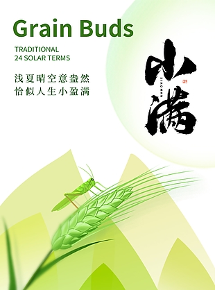 漸變簡約螞蚱立麥上小滿節(jié)氣海報