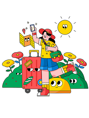 手繪繽紛多彩時(shí)尚人物出行插畫模板