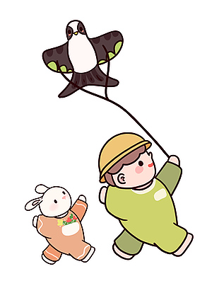 手繪小男孩放風箏創意插畫