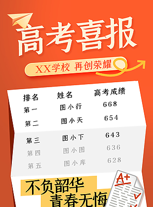 高考喜報再創榮耀橙色模版設計素材