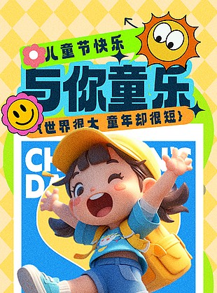 兒童節快樂與你童樂滿減活動卡通海報