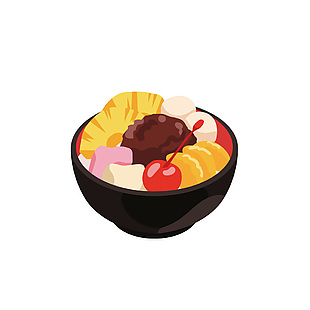 日式芋圓水果撈插畫