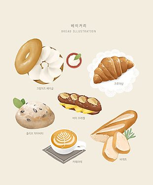 簡約韓式面包插畫
