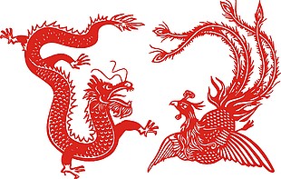 紅色復古風龍鳳矢量素材