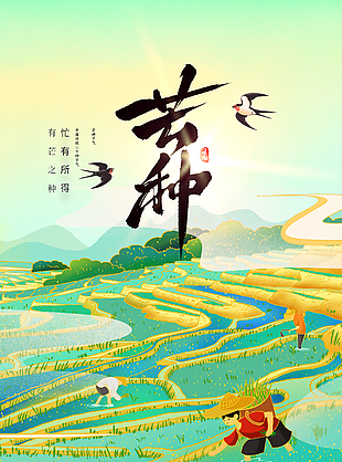 传统二十四节气芒种梯田海报