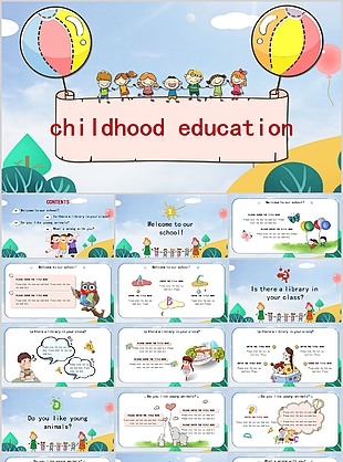 可愛卡通風英語課程教學課件PPT模板