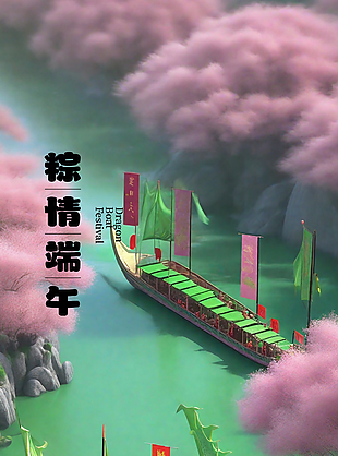 福氣常伴劃龍舟端午佳節(jié)手繪海報(bào)