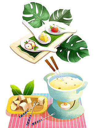 小清新美食料理插畫