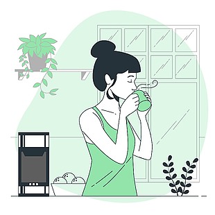 手绘小清新喝咖啡插画