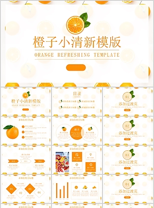 手繪橙子小清新簡約工作匯報總結(jié)PPT模板