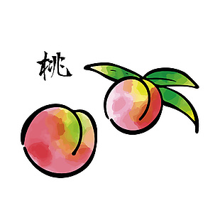 日式桃子水果插畫