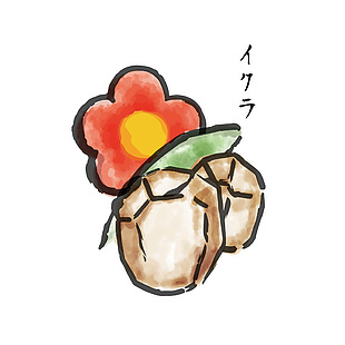 日式海鮮帶子肉插畫