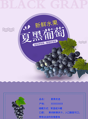 皮薄無核水果夏黑葡萄淘寶電商詳情頁素材