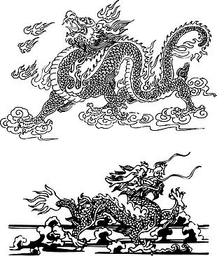 龍鳳紋樣手繪矢量圖