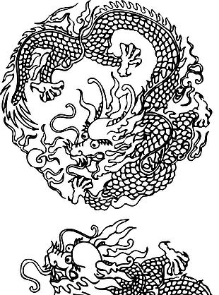 龍鳳紋樣手繪矢量圖